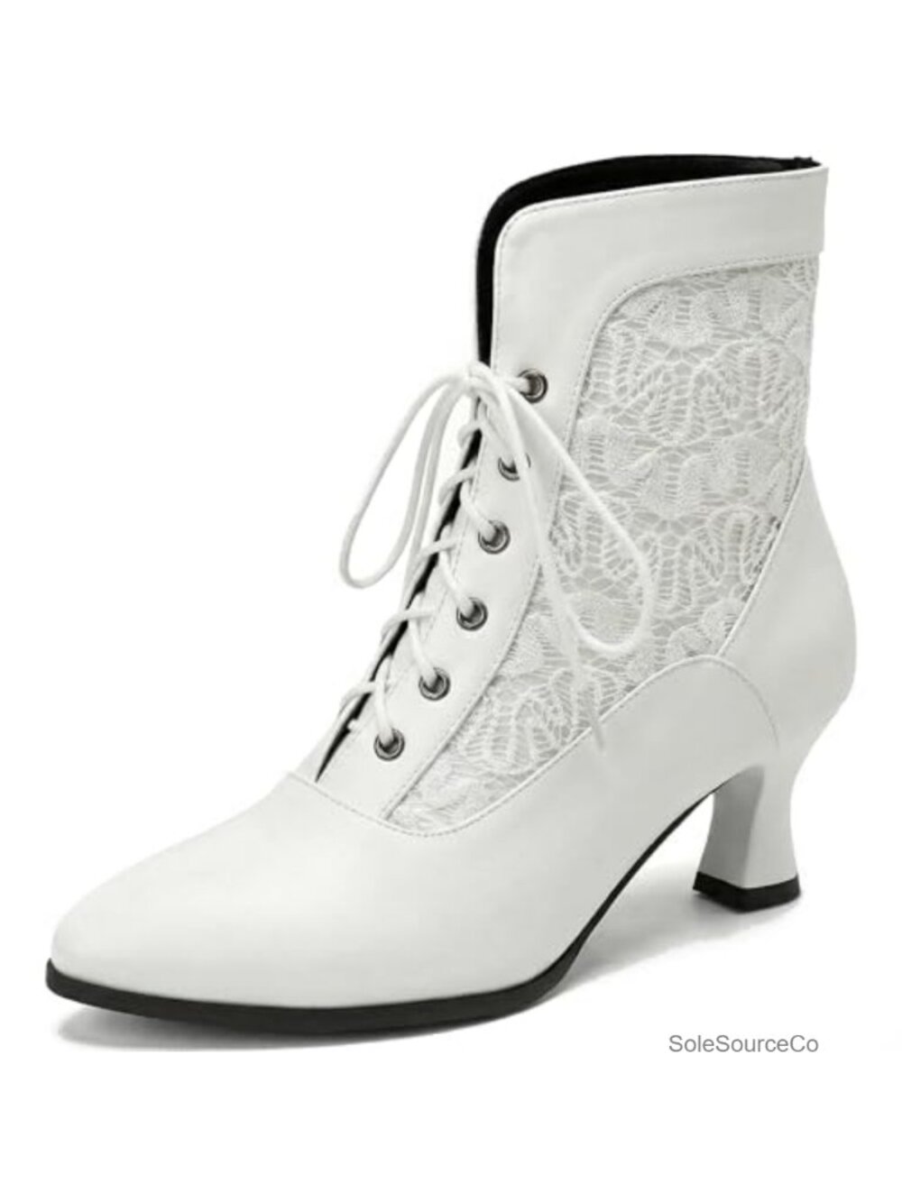 Victorian Lace Up Ankle Boots Faux Leather Kitten Heel Wedding